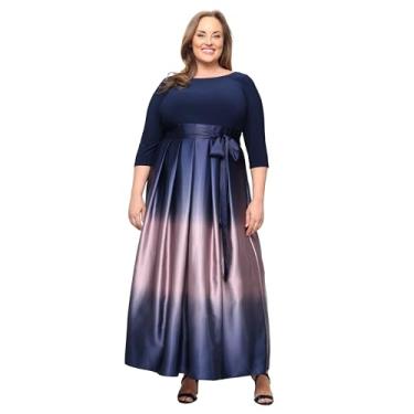Imagem de S.L. Fashions Vestido de festa longo sem mangas plus size de cetim com bolsos, Azul-marinho/malva, 58