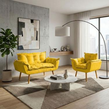 Imagem de Kit Namoradeira e Poltrona Decorativa Para Sala Recepção Manicure Consultório Alice Tecido Suede