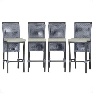 Imagem de 3 Banqueta Em Alumínio Roma Preta Corda Náutica Tecido 3 Prata