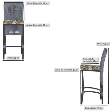 Imagem de 4 Banqueta Em Alumínio Roma Preta Corda Náutica Tecido 6 Prata