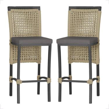 Imagem de 2 Banqueta Em Alumínio Roma Preta Corda Náutica Tecido 11 Rami