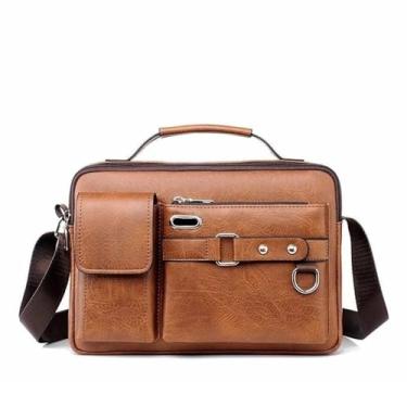 Imagem de Bolsa tiracolo masculina vintage, transversal, bolsa mensageiro, para negócios, trabalho, viagens, Marrom-claro, One Size