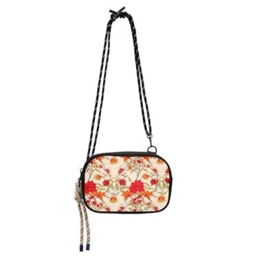 Imagem de ODAWA Mini bolsa lateral para meninas adolescentes com desenho animado fofo Pandas azul claro com alça de corda ajustável, bolsa transversal masculina, Flores vermelhas e laranjas, One Size