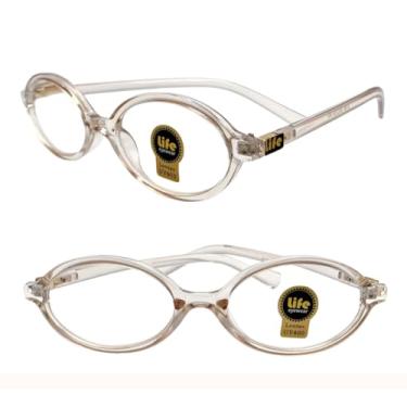 Imagem de Armação Óculos Oval Acetato Champanhe (Champanhe, 1.75, x, Incolor)