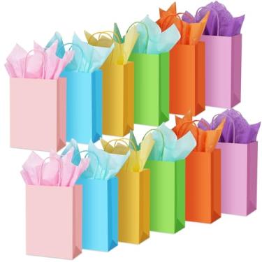 Imagem de Kolldenn 24 conjuntos de sacos de papel de presente com papel de seda, 6 cores para lembrancinhas de festa com alças, bolsa de presente pastel para casamento, chá de bebê, artigos de festa de