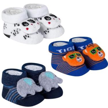 Imagem de 3 Meias Pantufa Bebê Divertida Menino Recém Nascido Enxoval Maternidad