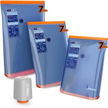 Imagem de Vacbird Sacos de armazenamento a vácuo com bomba sem fio recarregável, pacote com 21 cubos de compressão de 3 tamanhos, sacos de selo, economia de espaço para roupas e roupas, cobertores, economia de