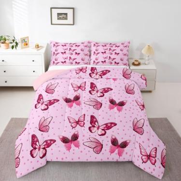 Imagem de Erosebridal Conjunto de edredom com estampa de estrela rosa para mulheres, princesas sonhadoras, borboletas, meninas, elegante, chique, com estampa de estrela rosa, para quarto de crianças e adultos