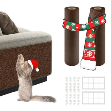 Imagem de 2 unidades, total de 199 x 40 cm, tapete antiarranhão para gatos para móveis e protetor de parede | Tapete autoadesivo aparável para cobrir a torre do gato e almofadas de substituição (marrom)