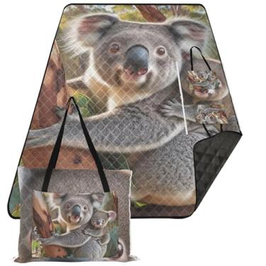 Imagem de TSENQUE Cobertor de praia bonito mãe coala livre de areia impermeável bonito cobertor de piquenique cobertor floral dobrável para grama 203 cm x 152 cm