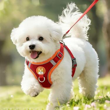 Imagem de Peitoral para cães pequenos e médios, com estampa de urso fofo, malha respirável e ajustável, fácil de colocar e confortável para caminhadas diárias (vermelho M)