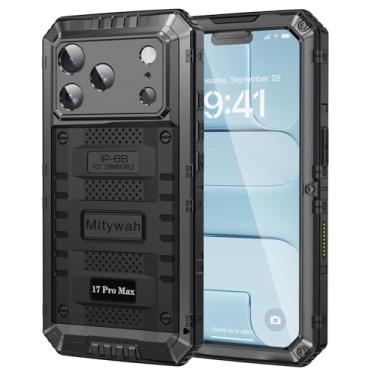 Imagem de Mitywah Capa à prova d'água para iPhone 17 Pro Max, capa de metal militar com protetor de tela integrado, capa resistente à prova de choque de corpo inteiro de 6,9 polegadas, preta
