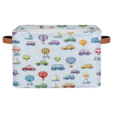 Imagem de Cesto de armazenamento pequeno com alças de brinquedo infantil fofo de desenho animado de carro, cesto organizador de armazenamento de tecido dobrável para berçário, sala de estar, quarto, prateleiras