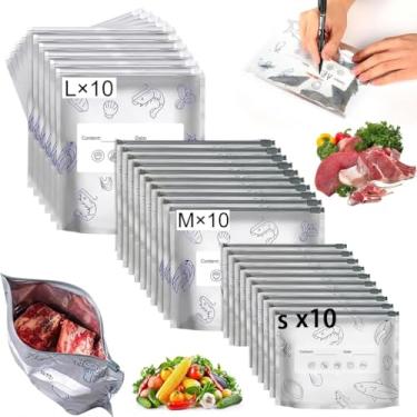 Imagem de 30 unidades de sacos de armazenamento selados de folha de alumínio reutilizáveis - sacos congelados, preservação a vácuo de alimentos, sacos selados de alumínio vertical com zíperes, adequados para
