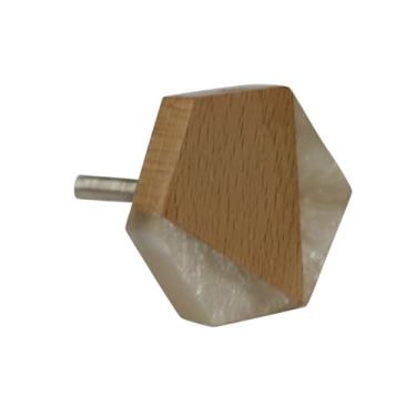 Imagem de Puxador Hexagonal Decorativo em Resina com Detalhe Amadeirado Ideal para Gavetas, Armários, Portas e Móveis de Madeira ou MDF