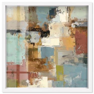 Imagem de Stone and Soil I Shadowbox Print Taupe Boho Wall Art por Art Remedy, moldura branca, 43 x 43 cm