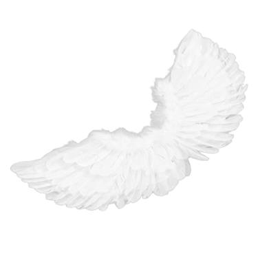Imagem de Cryfokt Conjunto de Fantasia de Pena Branca de Asa de Anjo para Festa de Natal de Halloween, Design de Faixa Elástica, Presente para Crianças, para Performance de Palco de Jogo de Cosplay (Conjunto de três peças de anjo trompete)