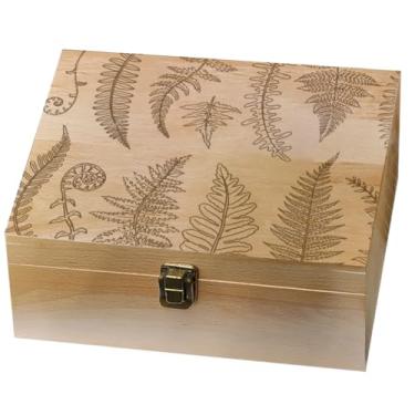 Imagem de arricraft 1 caixa de lembranças de madeira, caixa de memória de samambaias com tampas articuladas, tema de folhas, baú de lembrança para lembranças de casamento, aniversário, armazenamento de cartas