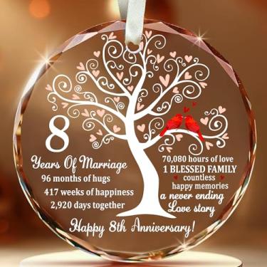 Imagem de Bozspacer Enfeite de vidro de 8º aniversário de casamento – Casamento de prata para pais, casal, esposa ou marido – Lembrança exclusiva de decoração de Natal para casamento de 25 anos