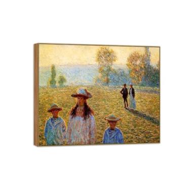 Imagem de Claude Monet Famosas Impressões em Tela de Parede Prontas para Pendurar - Paisagem em Giverny - Pintura em Moldura de Madeira para Decoração de Sala de Estar 50 x 60 cm 20 x 24 pol