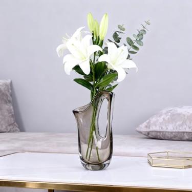 Imagem de Vasos de vidro exclusivos para flores, vaso de vidro com boca larga, centro de mesa, decoração de casa, para sala de estar, mesa de livros, prateleira decorativa de banheiro e escritório (marrom)