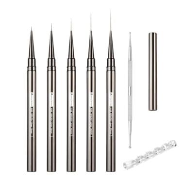 Imagem de Pincéis de delineador de unhas, conjunto de 5 peças, pincel de delineador para unhas gel para linhas longas, detalhes finos, pincéis de arte para unhas de linha fina 6/9/12/15/18 mm