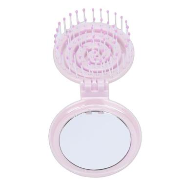 Imagem de ZJchao Mini Escova de Cabelo Com Espelho 3D Dentes Elásticos Escova de Cabelo Estilo Viagem Portátil para Mulheres Homens Crianças Desembaraçadora Compacta para Viagens à (Tipo dobrável)