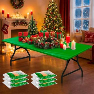 Imagem de Boao 6 peças de toalha de mesa de plástico descartável para festas de piquenique com elástico elástico de plástico retangular à prova d'água para ambientes internos, externos, piquenique, acampamento