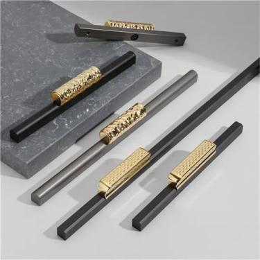 Imagem de HTNAFONI Puxadores de porta de armário de cozinha ouro preto liga de alumínio armário puxadores de gaveta puxadores de móveis ferragens 1 peça (5206 ouro preto 192 mm)
