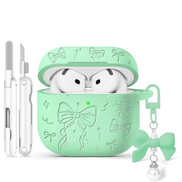 Imagem de Joremx Capa protetora de silicone gravada joremx para Airpods 4, kit de limpeza para AirPods 4ª geração 2024 (verde menta)