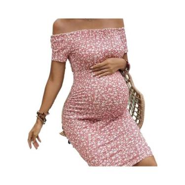 Imagem de Vestido Floral De Verão Para Gestantes, Moda Slimming, Saia Com Ombros