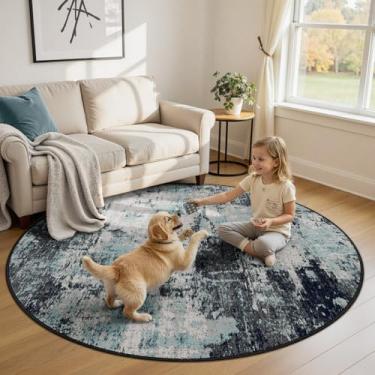 Imagem de RELEANY Tapetes laváveis de 1,8 m, antiderrapante, moderno, abstrato, macio para sala de estar, entrada, quarto, berçário, padrão estampado, azul e preto azul-petróleo