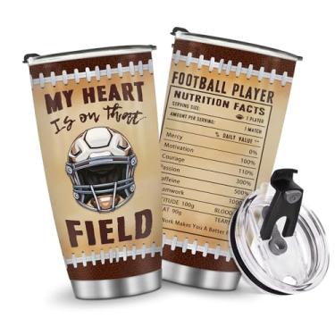 Imagem de Caneca de café para viagem com isolamento térmico garrafa de água estilo futebol americano presentes para presente de aniversário de Natal, aniversário, homem, 590 ml, alça gelada de aço inoxidável