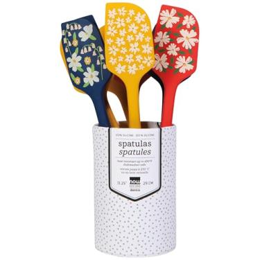 Imagem de Now Designs Conjunto de 12 espátulas de silicone Full Bloom – designs florais variados, pode ser lavado na lava-louças, resistente ao calor até 450 F, mostrador compacto