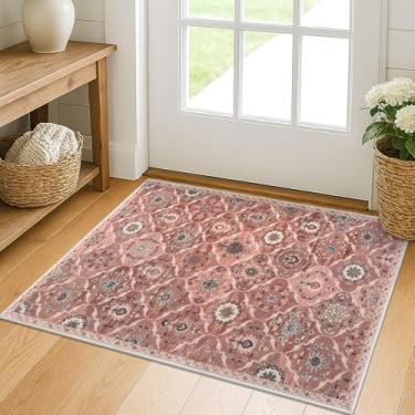 Imagem de KILOCOCO Tapete de área pequena de 5 x 7 cm, tapetes marroquinos para entrada interna, vintage, lavável, antiderrapante, tapete de lã sintética com estampa de destaque para lavanderia, cozinha, quarto