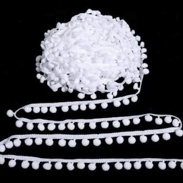 Imagem de Fita de acabamento de pompons de 20 jardas de diâmetro, fita de costura branca de pompons de 0,78 cm de diâmetro, fita decorativa de borda única com franja para decoração de roupas, cortina, festa