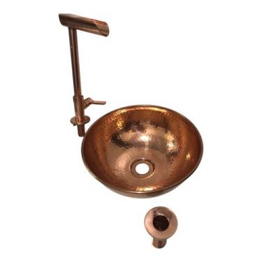 Imagem de Kit Cuba De Cobre Pequena 25cm + Torneira Cascata + Válvula - Decobrem