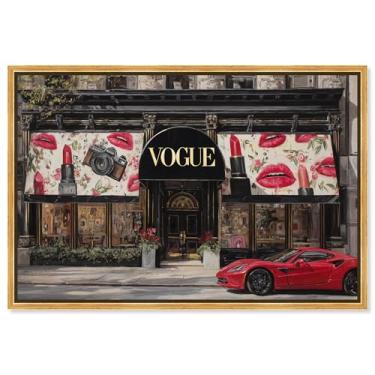 Imagem de Arte de parede glamorosa com impressão em tela de loja de maquiagem por Art Remedy, moldura dourada, 76 x 50 cm