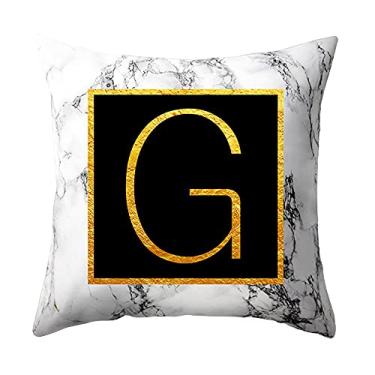 Imagem de Fronha de Almofada com Letras Douradas Marmorizadas Capa Sofá Tecido Macio Alta Classe Impressão Estilosa e Elegante Trabalho Fino Exquisito Arte Bron
