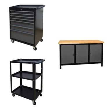 Imagem de Conjunto 2 Carros Profissional 7 Gavetas 1 Bancada Profissional de 150cm para Ferramentas Presto Preto