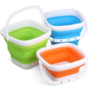 Imagem de Jumbo Folding Foldable Sand Beach Buckets Toys Set Large Sand 3L Collapssible Buckets With Beach Shovels Kit Garden Tool Set for Kids Adults Camping, Travelling, Fishing,Car Washing,Summer Fun