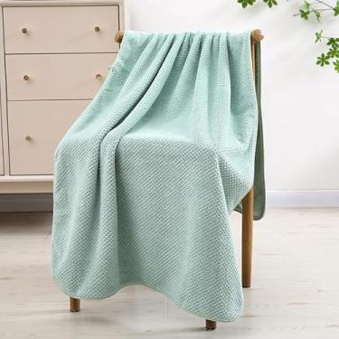 Imagem de Toalha de banho de lã coral - toalha de tecido waffle de secagem rápida ultra absorvente, toalha de banho grande estilo spa para chuveiro, praia, piscina (verde)