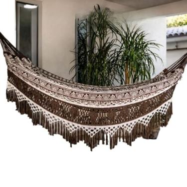 Imagem de Rede Descanso Casal Reforçada 4,5m Rede De Descanso Casal Algodão(CHOCOLATE COM BEGE)