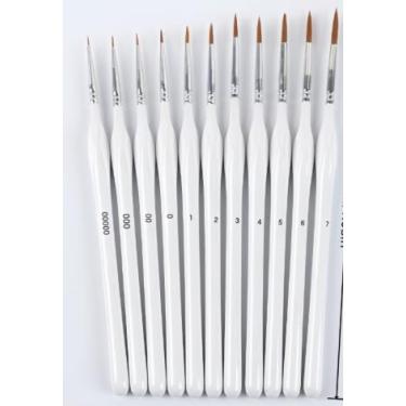Imagem de Conjunto de pincéis detalhados, 11 pincéis em miniatura com alças triangulares, pincéis para pintura acrílica, modelo, rosto, estatueta, aquarela, óleo, kit de pintura por números para adultos (branco