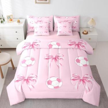 Imagem de Castle Fairy Jogo de cama casal de futebol americano, rosa, 7 peças, arco de futebol feminino, estilo princesa, para todas as estações, leve para decoração de quarto de crianças e adultos