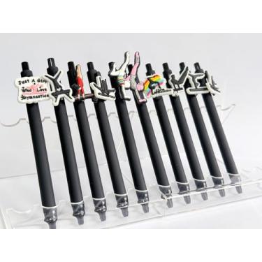 Imagem de QFSH 10 canetas esferográficas fofas com tema de ginástica, séries esportivas divertidas para escritório, estudantes, material escolar, 1 mm, tinta preta