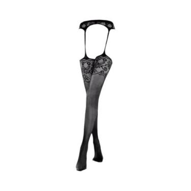 Imagem de Meia Calça De Rede Preta De Cintura Alta Sem Fundo Sexy Com Recortes E