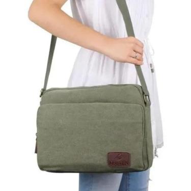Imagem de Bolsa Unissex Feminina Masculina de Lona Transversal - Tamanho Médio -
