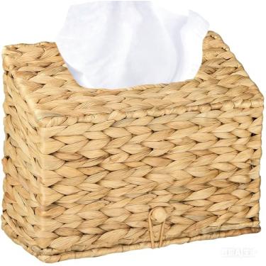 Imagem de BIBELUN Capa de caixa de tecido, suporte de toalha de mão de jacinto de água compatível com toalhas de mão de papel descartáveis Kleenex, dispensador de guardanapos de vime de fazenda para mesa de