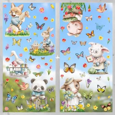 Imagem de Adesivos de janela de primavera - 9 folhas, 105 peças, borboleta, animais fofos, adesivos de janela, decoração para janelas de vidro, casa, escritório, escola, sala de aula